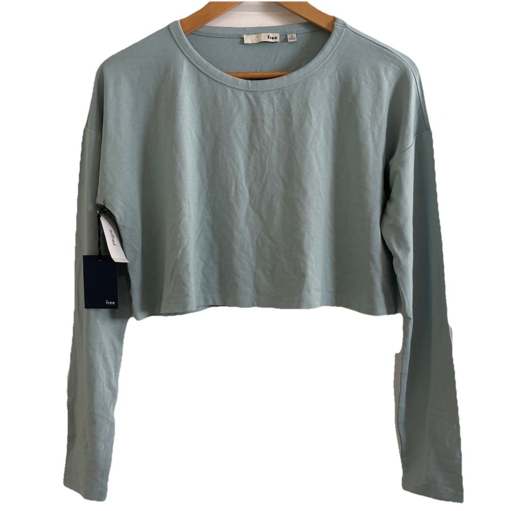 NWT Aritzia Wilfred Free Mareka Cropped Long Sleeve MED Tshirt Vert Mousse Sage